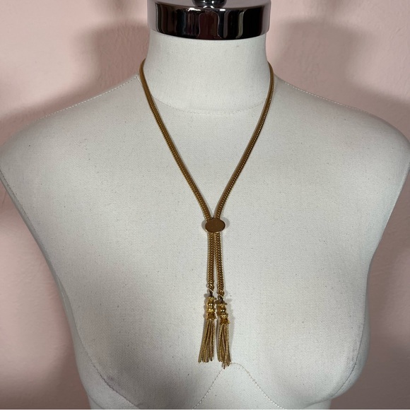 Monet Rare Vintage 1970’s Heavy Gold Lariat Bolo Mobwife Omega Chain Necklace - Picture 6 of 17